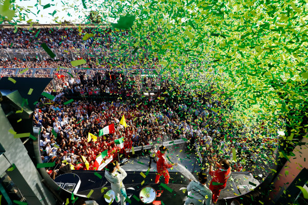 Albert Park, Melbourne, Australia.
Sunday 26 March 2017.
A burst of ticker tape covers the podium. Race winner Sebastian Vettel, Ferrari, 1st Position, celebrates with Luigi Fraboni, Head of Power Unit Race Operation, Ferrari. The pair are joined by Lewis Hamilton, Mercedes AMG, 2nd Position, and Valtteri Bottas, Mercedes AMG, 3rd Position.
World Copyright: Steven Tee/LAT Images
Ref: Digital Image _O3I3248 Albert Park, Melbourne, Australia.
Sunday 26 March 2017.
A burst of ticker tape covers the podium. Race winner Sebastian Vettel, Ferrari, 1st Position, celebrates with Luigi Fraboni, Head of Power Unit Race Operation, Ferrari. The pair are joined by Lewis Hamilton, Mercedes AMG, 2nd Position, and Valtteri Bottas, Mercedes AMG, 3rd Position.
World Copyright: Steven Tee/LAT Images
Ref: Digital Image _O3I3248