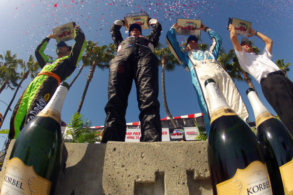 13-15 April, 2012, Long Beach, California, USA
James Hinchcliffe, Will Power, Simon Pagenaud and Tim Cindric on the victory podium
(c)2012, Lesley Ann Miller
LAT Photo USA