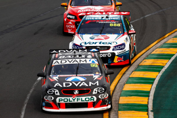 Australian Supercars Series
Albert Park, Melbourne, Australia.
Friday 24 March 2017.
Race 1.
Dale Wood, No.99 Holden Commodore VF, Erebus Motorsport, leads Craig Lowndes, No.888 Holden Commodore VF, TeamVortex.
World Copyright: Zak Mauger/LAT Images
ref: Digital Image _56I4983