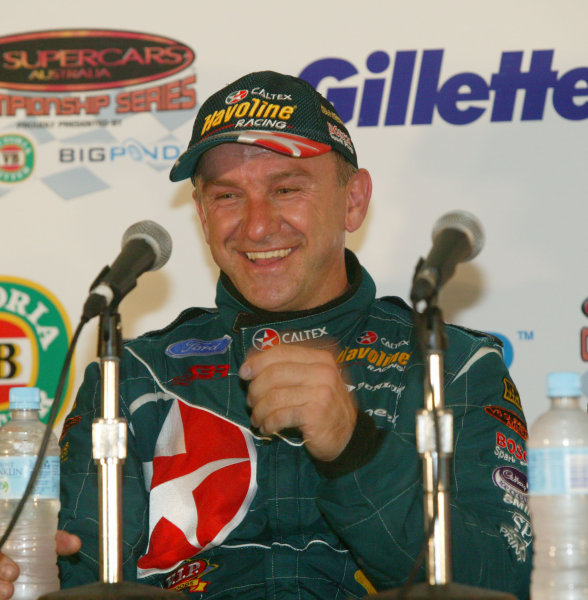 2003 Australian V8 Supercars
Surfers Paradise, Australia. October 25th 2003.
Russell Ingall celebrates his victory at the Gillette V8 Supercar event at the Lexmark Indy 300 at the Sufer's Paradise street circuit.
World Copyright: Mark Horsburgh/LAT Photographic
ref: Digital Image Only 2003 Australian V8 Supercars
Surfers Paradise, Australia. October 25th 2003.
Russell Ingall celebrates his victory at the Gillette V8 Supercar event at the Lexmark Indy 300 at the Sufer's Paradise street circuit.
World Copyright: Mark Horsburgh/LAT Photographic
ref: Digital Image Only