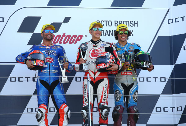 2017 Moto2 Championship - Round 12
Silverstone, Northamptonshire, UK.
Sunday 27 August 2017
Podium: race winner Takaaki Nakagami, Idemitsu Honda Team Asia, second place Mattia Pasini, Italtrans Racing Team, third place Franco Morbidelli, Marc VDS
World Copyright: Gold and Goose / LAT Images
ref: Digital Image 689743