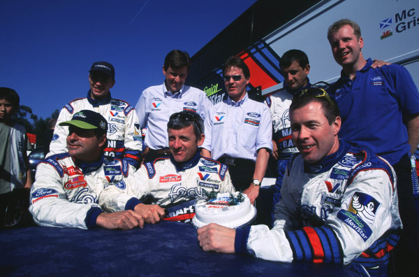 FIA World Rally Championship
Portuguese Rally, Porto, Portugal.
16-19th March 2000.
Ford WRC Team-Group shot. Front row l-r: Carlos Sainz, Nicky Grist and Colin McRae. Back row includes Luis Moya, Martin Whittaker and Malcolm Wilson.
World - LAT Photographic
Tel: +44 (0) 181 251 3000
Fax: +44 (0) 181 251 3001
e-mail: latdig@dial.pipex
com
FIA World Rally Championship
Portuguese Rally, Porto, Portugal.
16-19th March 2000.
Ford WRC Team-Group shot. Front row l-r: Carlos Sainz, Nicky Grist and Colin McRae. Back row includes Luis Moya, Martin Whittaker and Malcolm Wilson.
World - LAT Photographic
Tel: +44 (0) 181 251 3000
Fax: +44 (0) 181 251 3001
e-mail: latdig@dial.pipex
com