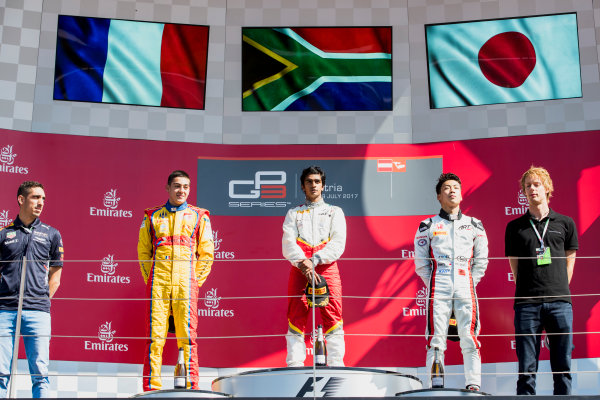 2017 GP3 Series Round 2. 
Red Bull Ring, Spielberg, Austria.
Sunday 9 July 2017.
Giuliano Alesi (FRA, Trident), Raoul Hyman (RSA, Campos Racing) and Nirei Fukuzumi (JPN, ART Grand Prix).
Photo: Zak Mauger/GP3 Series Media Service.
ref: Digital Image _54I9577