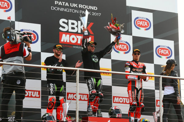 2017 Superbike World Championship - Round 6
Donington Park, UK.
Sunday 28 May 2017
Podium: race winner Jonathan Rea, Kawasaki Racing, second place Tom Sykes, Kawasaki Racing, third place Chaz Davies, Ducati Team
World Copyright: Gold and Goose Photography/LAT Images
ref: Digital Image Post-R-500-9559 2017 Superbike World Championship - Round 6
Donington Park, UK.
Sunday 28 May 2017
Podium: race winner Jonathan Rea, Kawasaki Racing, second place Tom Sykes, Kawasaki Racing, third place Chaz Davies, Ducati Team
World Copyright: Gold and Goose Photography/LAT Images
ref: Digital Image Post-R-500-9559