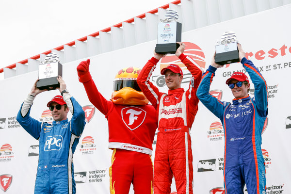 2017 Verizon IndyCar Series - Firestone Grand Prix of St. Petersburg
St. Petersburg, FL USA
Sunday 12 March 2017
Sebastien Bourdais , Simon Pagenaud , Scott Dixon celebrating in victory lane
World Copyright:Sam Cobb/LAT Images
ref: Digital Image cobb-stpete-170312-4735 2017 Verizon IndyCar Series - Firestone Grand Prix of St. Petersburg
St. Petersburg, FL USA
Sunday 12 March 2017
Sebastien Bourdais , Simon Pagenaud , Scott Dixon celebrating in victory lane
World Copyright:Sam Cobb/LAT Images
ref: Digital Image cobb-stpete-170312-4735