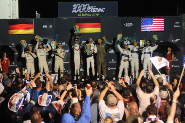 GTE Pro Podium, #81 BMW Team MTEK BMW M8 GTE: Martin Tomczyk, Nicky Catsburg, Alexander Sims, #91 Porsche GT Team Porsche 911 RSR: Richard Lietz, Gianmaria Bruni and #67 Ford Chip Ganassi Racing Ford GT: Andy Priaulx, Harry Tincknell