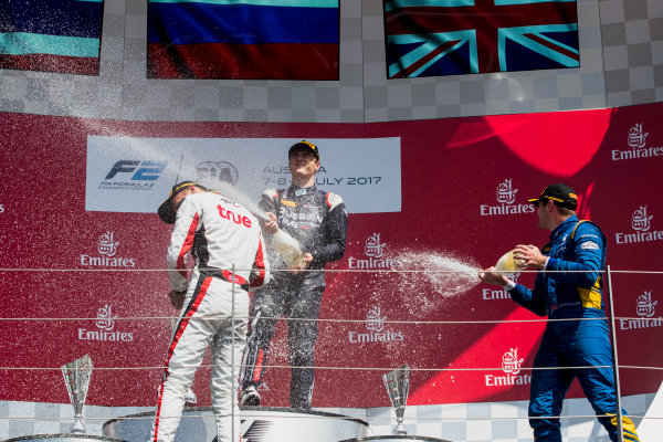 2017 FIA Formula 2 Round 5.
Red Bull Ring, Spielberg, Austria.
Sunday 9 July 2017.
Alexander Albon (THA, ART Grand Prix), Artem Markelov (RUS, RUSSIAN TIME) and Oliver Rowland (GBR, DAMS). 
Photo: Zak Mauger/FIA Formula 2.
ref: Digital Image _54I0383