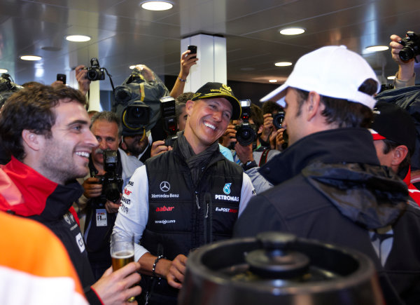 Spa-Francorchamps, Spa, Belgium
27th August 2011.
Michael Schumacher, Mercedes GP W02, celebrates the 20th anniversary of his first Grand Prix start at Spa. Portrait. Atmosphere. 
World Copyright: Steve Etherington/LAT Photographic
ref: Digital Image SNE27278