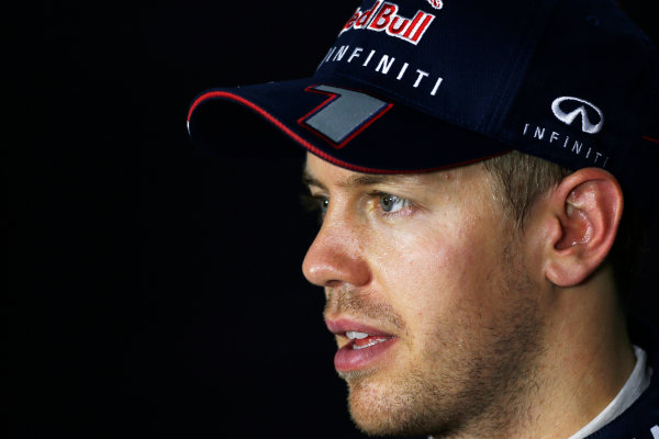 Marina Bay Circuit, Singapore.
Saturday 21st September 2013.
Sebastian Vettel, Red Bull Racing, in the press conference after qualifying.
World Copyright: Charles Coates/LAT Photographic.
ref: Digital Image _N7T5446 Marina Bay Circuit, Singapore.
Saturday 21st September 2013.
Sebastian Vettel, Red Bull Racing, in the press conference after qualifying.
World Copyright: Charles Coates/LAT Photographic.
ref: Digital Image _N7T5446