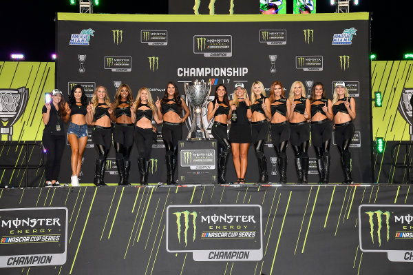 Monster Energy NASCAR Cup Series
Ford EcoBoost 400
Homestead-Miami Speedway, Homestead, FL USA
Sunday 19 November 2017
Monster Energy Girls pose with the Championship Trophy
World Copyright: Rusty Jarrett
LAT Images Monster Energy NASCAR Cup Series
Ford EcoBoost 400
Homestead-Miami Speedway, Homestead, FL USA
Sunday 19 November 2017
Monster Energy Girls pose with the Championship Trophy
World Copyright: Rusty Jarrett
LAT Images
