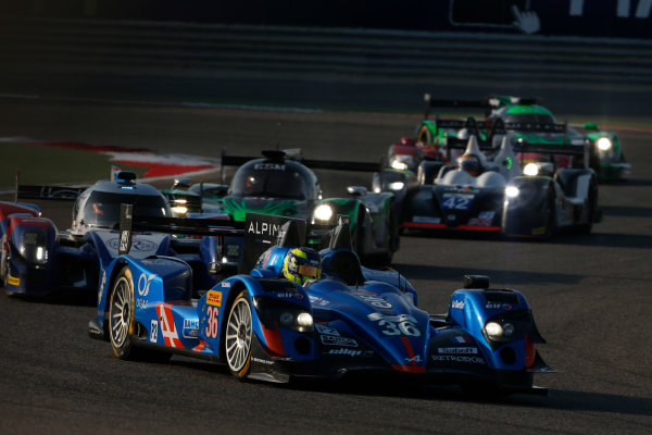 2015 FIA World Endurance Championship
Bahrain 6-Hours
Bahrain International Circuit, Bahrain
Saturday 21 November 2015.
Nelson Panciatici, Paul Loup Chatin, Tom Dillmann (#36 LMP2 Signatech Alpine Alpine A450B Nissan) leads Mikhail Aleshin, Nicolas Minassian, David Markozov (#44 LMP2 AF Racing BR01 Nissan) and Scott Sharp, Ryan Dalziel, David Heinemeier-Hansson (#30 LMP2 Extreme Speed Motorsports Ligier JS P2 Honda).
World Copyright: Alastair Staley/LAT Photographic
ref: Digital Image _79P0164