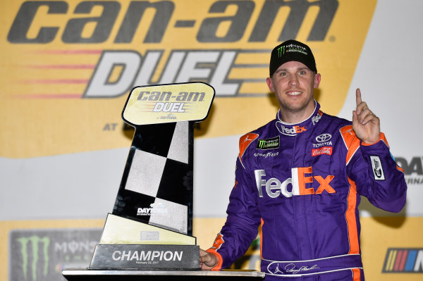 2017 NASCAR Monster Energy Cup - Can-Am Duels
Daytona International Speedway, Daytona Beach, FL USA
Thursday 23 February 2017
Denny Hamlin, FedEx Express Toyota Camry celebrates in Victory Lane
World Copyright: Nigel Kinrade/LAT Images
ref: Digital Image 17DAY2nk06808