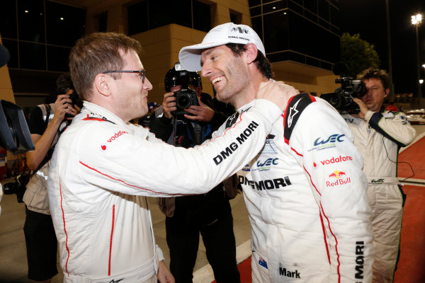 2015 FIA World Endurance Championship
Bahrain 6-Hours
Bahrain International Circuit, Bahrain
Saturday 21 November 2015.
Mark Webber (#17 LMP1 Porsche AG Porsche 919 Hybrid celebrates after winning the drivers championship.
World Copyright: Alastair Staley/LAT Photographic
ref: Digital Image _79P1353 2015 FIA World Endurance Championship
Bahrain 6-Hours
Bahrain International Circuit, Bahrain
Saturday 21 November 2015.
Mark Webber (#17 LMP1 Porsche AG Porsche 919 Hybrid celebrates after winning the drivers championship.
World Copyright: Alastair Staley/LAT Photographic
ref: Digital Image _79P1353