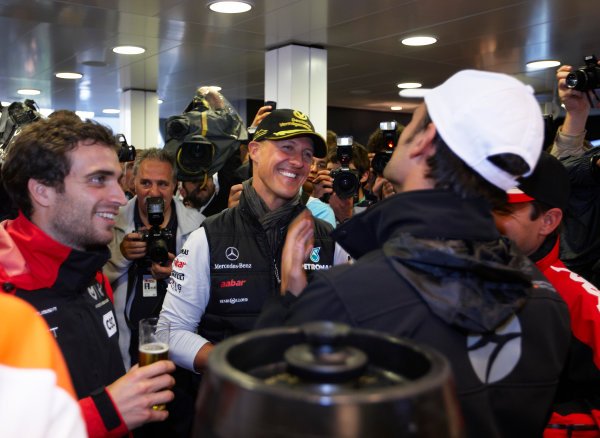 Spa-Francorchamps, Spa, Belgium
27th August 2011.
Michael Schumacher, Mercedes GP W02, celebrates the 20th anniversary of his first Grand Prix start at Spa. Portrait. Atmosphere. 
World Copyright: Steve Etherington/LAT Photographic
ref: Digital Image SNE27277