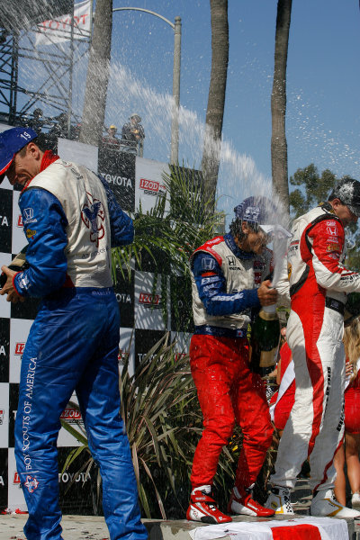 19-21 April 2013, Long Beach, California USA
Justin Wilson, Takuma Sato, Graham Rahal with champagne.(c)2013, Todd Davis
LAT Photo USA