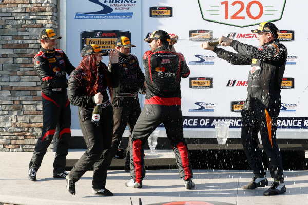 2017 IMSA Continental Tire SportsCar Challenge
Visit Sebring 120
Sebring International Raceway, Sebring, FL USA
Friday 17 March 2017
44, Nissan, Altima, ST, Sarah Cattaneo, Owen Trinkler, 17, Porsche, Porsche Cayman, ST, Spencer Pumpelly, Nick Galante, 56, Porsche, Porsche Cayman, ST, Jeff Mosing, Eric Foss, podium, champagne
World Copyright: MIchael L. Levitt
LAT Images
ref: Digital Image levitt_seb_0317-15573