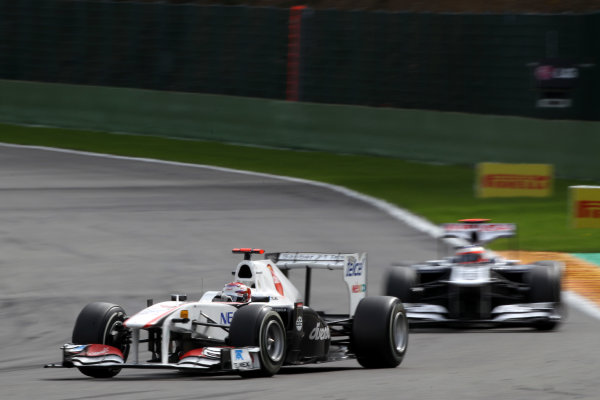 Spa-Francorchamps, Spa, Belgium
28th August 2011.
Kamui Kobayashi, Sauber C30 Ferrari, 12th position, leads Rubens Barrichello, Williams FW33 Cosworth, 16th position. Action.
World Copyright: Andy Hone/LAT Photographic
ref: Digital Image CI0C2357 Spa-Francorchamps, Spa, Belgium
28th August 2011.
Kamui Kobayashi, Sauber C30 Ferrari, 12th position, leads Rubens Barrichello, Williams FW33 Cosworth, 16th position. Action.
World Copyright: Andy Hone/LAT Photographic
ref: Digital Image CI0C2357