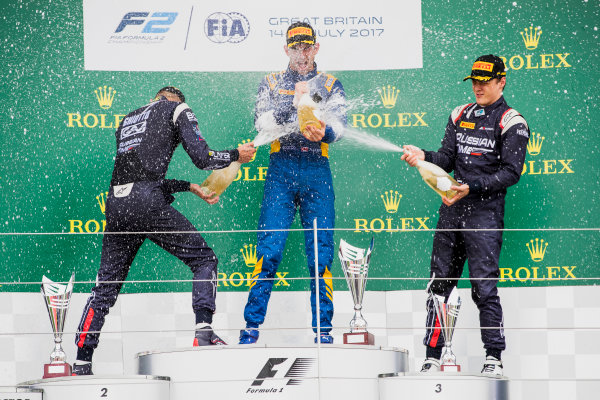 2017 FIA Formula 2 Round 6.
Silverstone, Northamptonshire, UK.
Sunday 16 July 2017.
Luca Ghiotto (ITA, RUSSIAN TIME), Nicholas Latifi (CAN, DAMS), Artem Markelov (RUS, RUSSIAN TIME). 
Photo: Zak Mauger/FIA Formula 2.
ref: Digital Image _56I0788