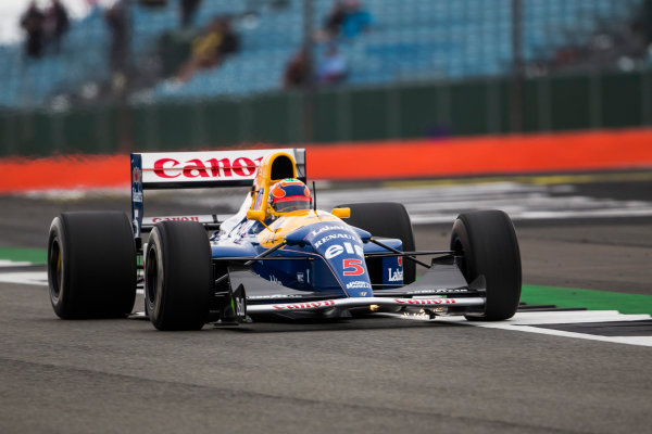 Silverstone, Northamptonshire, UK. 
Saturday 15 July 2017.
Karun Chandhok drives the Championship winning Williams FW14B Renault, raced in 1992 by Nigel Mansell, as part of the Williams 40th Anniversary celebrations.
World Copyright: Dom Romney/LAT Images 
ref: Digital Image GT2R3302