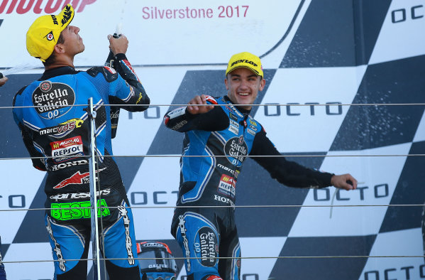 2017 Moto3 Championship - Round 12
Silverstone, Northamptonshire, UK.
Sunday 27 August 2017
Podium: race winner Aron Canet, Estrella Galicia 0,0, second place Enea Bastianini, Estrella Galicia 0,0,
World Copyright: Gold and Goose / LAT Images
ref: Digital Image 1117 2017 Moto3 Championship - Round 12
Silverstone, Northamptonshire, UK.
Sunday 27 August 2017
Podium: race winner Aron Canet, Estrella Galicia 0,0, second place Enea Bastianini, Estrella Galicia 0,0,
World Copyright: Gold and Goose / LAT Images
ref: Digital Image 1117