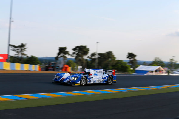 2014 Le Mans 24 Hours.
Circuit de la Sarthe, Le Mans, France.
Wednesday 11 June 2014.
 Matthew Howson/Richard Bradley/Alexandre Imperatori, KCMG, Oreca 03 Nissan. 
World Copyright: Adam Warner/LAT Photographic.
ref: Digital Image _L5R0625