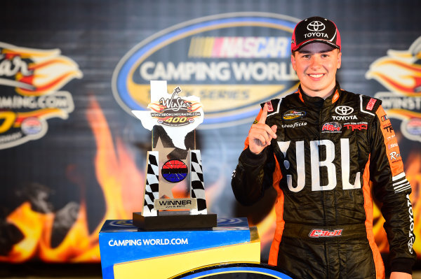 NASCAR Camping World Truck Series
winstaronlinegaming.com 400
Texas Motor Speedway, Ft. Worth, TX USA
Friday 9 June 2017
Christopher Bell, JBL Toyota Tundra, celebrates in Victory Lane.
World Copyright: John K Harrelson
LAT Images
ref: Digital Image 17TEX2jh_02555 NASCAR Camping World Truck Series
winstaronlinegaming.com 400
Texas Motor Speedway, Ft. Worth, TX USA
Friday 9 June 2017
Christopher Bell, JBL Toyota Tundra, celebrates in Victory Lane.
World Copyright: John K Harrelson
LAT Images
ref: Digital Image 17TEX2jh_02555