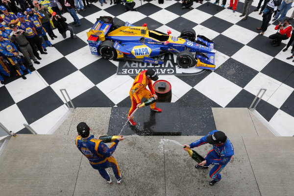 Verizon IndyCar Series
IndyCar Grand Prix at the Glen
Watkins Glen International, Watkins Glen, NY USA
Sunday 3 September 2017
Alexander Rossi, Curb Andretti Herta Autosport with Curb-Agajanian Honda, Ryan Hunter-Reay, Andretti Autosport Honda, Scott Dixon, Chip Ganassi Racing Teams Honda celebrate with champagne on the podium
World Copyright: Phillip Abbott
LAT Images
ref: Digital Image abbott_wglen_0817_10715