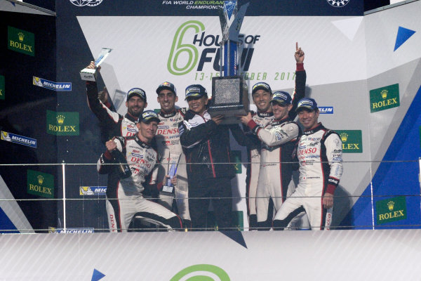 2017 FIA World Endurance Championship,
Fuji, Japan. 13th-15th October 2017,
#7 Toyota Gazoo Racing Toyota TS050-Hybrid: Mike Conway, Kamui Kobayashi, Jose Maria Lopez  and #8 Toyota Gazoo Racing Toyota TS050-Hybrid: Sebastien Buemi, Stepane Sarrazin, Kazuki Nakajima  
World copyright. JEP/LAT Images 