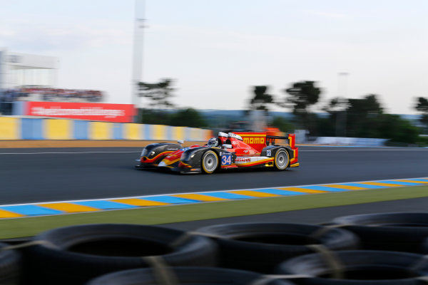 2014 Le Mans 24 Hours.
Circuit de la Sarthe, Le Mans, France.
Wednesday 11 June 2014.
 Michel Frey/Franck Mailleux/Jon Lancaster, Race Performance, No.34 Oreca 03 Judd. 
World Copyright: Adam Warner/LAT Photographic.
ref: Digital Image _L5R0502