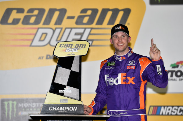 2017 NASCAR Monster Energy Cup - Can-Am Duels
Daytona International Speedway, Daytona Beach, FL USA
Thursday 23 February 2017
Denny Hamlin, FedEx Express Toyota Camry celebrates in Victory Lane
World Copyright: Nigel Kinrade/LAT Images
ref: Digital Image 17DAY2nk06786