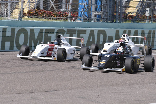 2017 F4 US Championship
Rounds 1-2-3
Homestead-Miami Speedway, Homestead, FL USA
Sunday 9 April 2017
#19 Timo Reger passing #86 Brendon Leitch with #9 Mathais Soler-Obel following
World Copyright: Dan R. Boyd/LAT Images 2017 F4 US Championship
Rounds 1-2-3
Homestead-Miami Speedway, Homestead, FL USA
Sunday 9 April 2017
#19 Timo Reger passing #86 Brendon Leitch with #9 Mathais Soler-Obel following
World Copyright: Dan R. Boyd/LAT Images