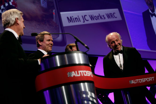 Grosvenor House Hotel, Park Lane, London 
4th December 2011 
David Richards and Dr Kay Segler accept the Rally Car of the Year award on behalf of the Mini John Cooper Works WRC from Carlos Sainz on the stage.
World Copyright: Drew Gibson/LAT Photographic 
ref: Digtal Image _Y8P4281