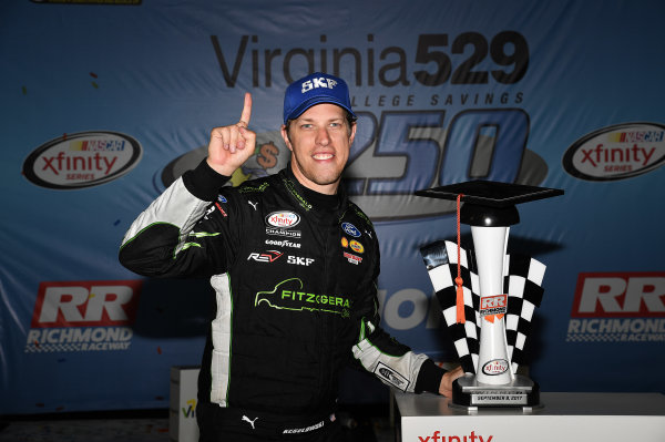 NASCAR XFINITY Series
Virginia529 College Savings 250
Richmond Raceway, Richmond, VA USA
Saturday 9 September 2017
Brad Keselowski, Fitzgerald Glider Kits Ford Mustang wins
World Copyright: Rusty Jarrett
LAT Images NASCAR XFINITY Series
Virginia529 College Savings 250
Richmond Raceway, Richmond, VA USA
Saturday 9 September 2017
Brad Keselowski, Fitzgerald Glider Kits Ford Mustang wins
World Copyright: Rusty Jarrett
LAT Images