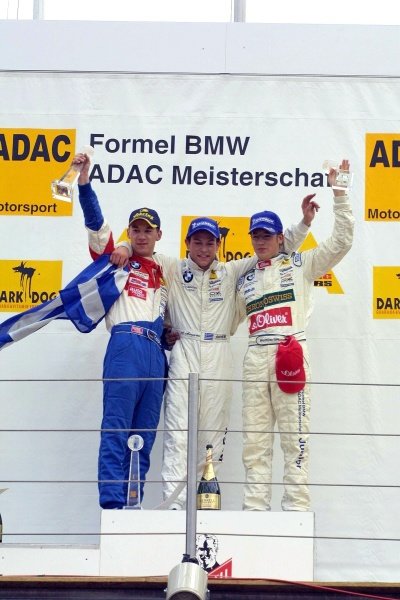 Podium and results:
1st. Alexander Margaritis (GRE), centre.
2nd Thomas Holzer (GER) ADAC Berlin-Brandenb. / MŸcke, left.
3rd Maximilian Gštz (GER) ADAC Nordbayern / MŸcke, right.
Formula BMW ADAC Championship, Rd5, Norisring, Germany. 30 June 2002.
DIGITAL IMAGE Podium and results:
1st. Alexander Margaritis (GRE), centre.
2nd Thomas Holzer (GER) ADAC Berlin-Brandenb. / MŸcke, left.
3rd Maximilian Gštz (GER) ADAC Nordbayern / MŸcke, right.
Formula BMW ADAC Championship, Rd5, Norisring, Germany. 30 June 2002.
DIGITAL IMAGE