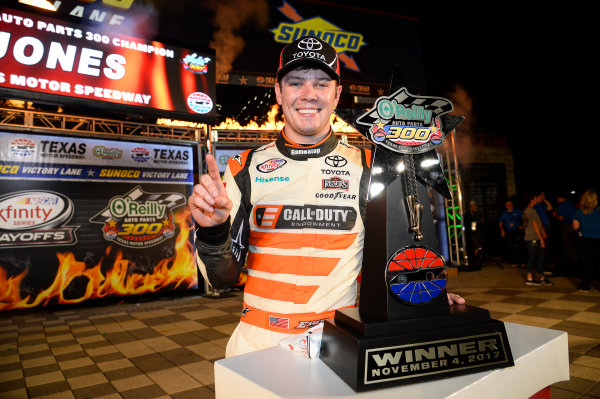 NASCAR XFINITY Series
O’Reilly Auto Parts 300
Texas Motor Speedway
Fort Worth, TX USA
Saturday 4 November 2017
Erik Jones, GameStop Call of Duty WWII Toyota Camry, celebrates in victory Lane.
World Copyright: John K Harrelson
LAT Images