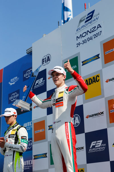 2017 FIA Formula 3 European Championship.
Round 2 - Monza, Italy.
Sunday 30 April 2017.
Podium: Race winner Callum Ilott, Prema Powerteam, Dallara F317 - Mercedes-Benz
World Copyright: James Gasperotti/LAT Images
ref: Digital Image _JG14806 2017 FIA Formula 3 European Championship.
Round 2 - Monza, Italy.
Sunday 30 April 2017.
Podium: Race winner Callum Ilott, Prema Powerteam, Dallara F317 - Mercedes-Benz
World Copyright: James Gasperotti/LAT Images
ref: Digital Image _JG14806