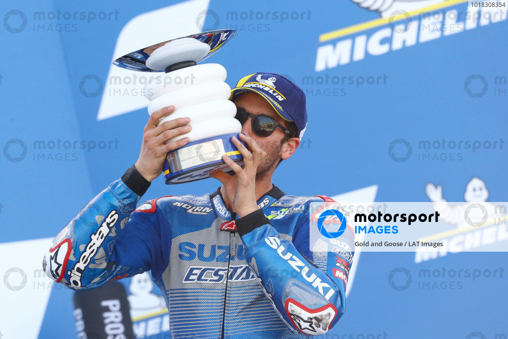 Race winner Alex Rins, Team Suzuki MotoGP. Race winner Alex Rins, Team Suzuki MotoGP.