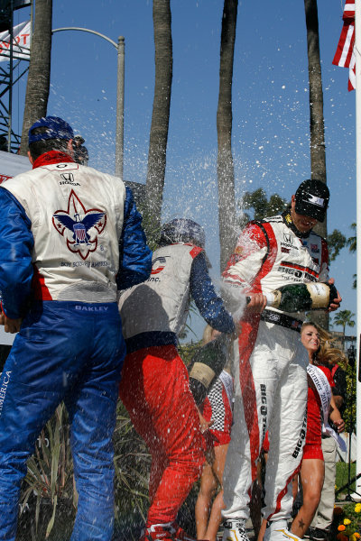 19-21 April 2013, Long Beach, California USA
Justin Wilson, Takuma Sato, Graham Rahal with champagne.(c)2013, Todd Davis
LAT Photo USA