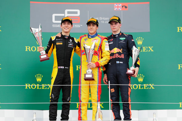 2017 GP3 Series Round 3. 
Silverstone, Northamptonshire, UK.
Giuliano Alesi (FRA, Trident). Jack Aitken (GBR, ART Grand Prix). and Niko Kari (FIN, Arden International). 
Sunday 16 July 2017
Photo: Zak Mauger/GP3 Series Media Service.
ref: Digital Image _56I0234