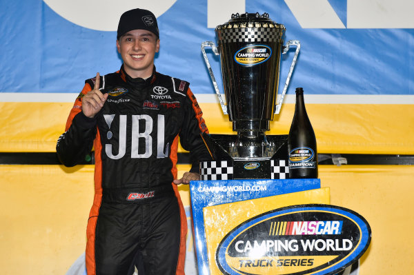 NASCAR Camping World Truck Series
Ford EcoBoost 200
Homestead-Miami Speedway, Homestead, FL USA
Friday 17 November 2017
Christopher Bell, JBL Toyota Tundra celebrates winning the 2017 NASCAR Camping world Truck Series Championship
World Copyright: Nigel Kinrade
LAT Images NASCAR Camping World Truck Series
Ford EcoBoost 200
Homestead-Miami Speedway, Homestead, FL USA
Friday 17 November 2017
Christopher Bell, JBL Toyota Tundra celebrates winning the 2017 NASCAR Camping world Truck Series Championship
World Copyright: Nigel Kinrade
LAT Images